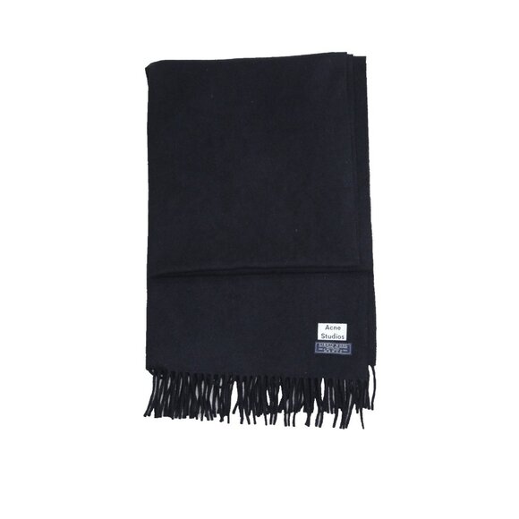 ACNE STUDIOS Tippet Virgin Wool Womens Mens Black Tassle Scarf Shawl 71"x 28" - Picture 6 of 6